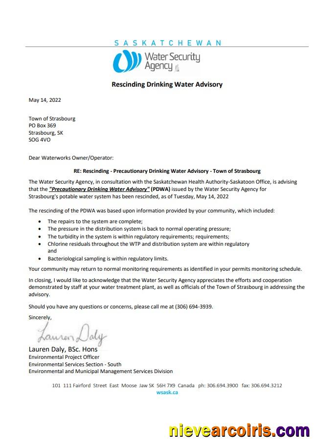 Canada Saskatchewan Strasbourg Water Security Agency water utility